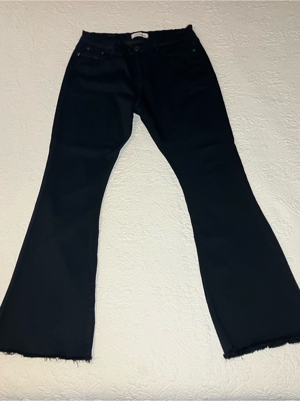 Y2K skinny flare fit dark Black Jeans with Raw Hem by Red Bottoms
